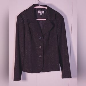 Aroma Studio Black Floral Embossed Blazer Size 12 Career Wear Triple Button